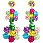 Handmade Beaded Flower Dangle Earrings for Women, Bohemian Cute Bloom Drop Earrings, Lightweight Statement Jewelry Gift for Everyday Wear