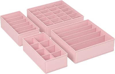 SONGMICS Set of 4 Underwear Drawer Organisers Foldable RUS04PK Jelly Pink