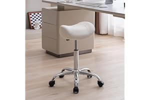 FIRAVOE Saddle Stool, Swivel Saddle Stool with Wheels, Adjustable Rolling Stool 18"-26", Faux Leather Rolling Saddle Stool for Salon, Massage, Clinic, Lab, Office (White, 1PCS (18"-26"))