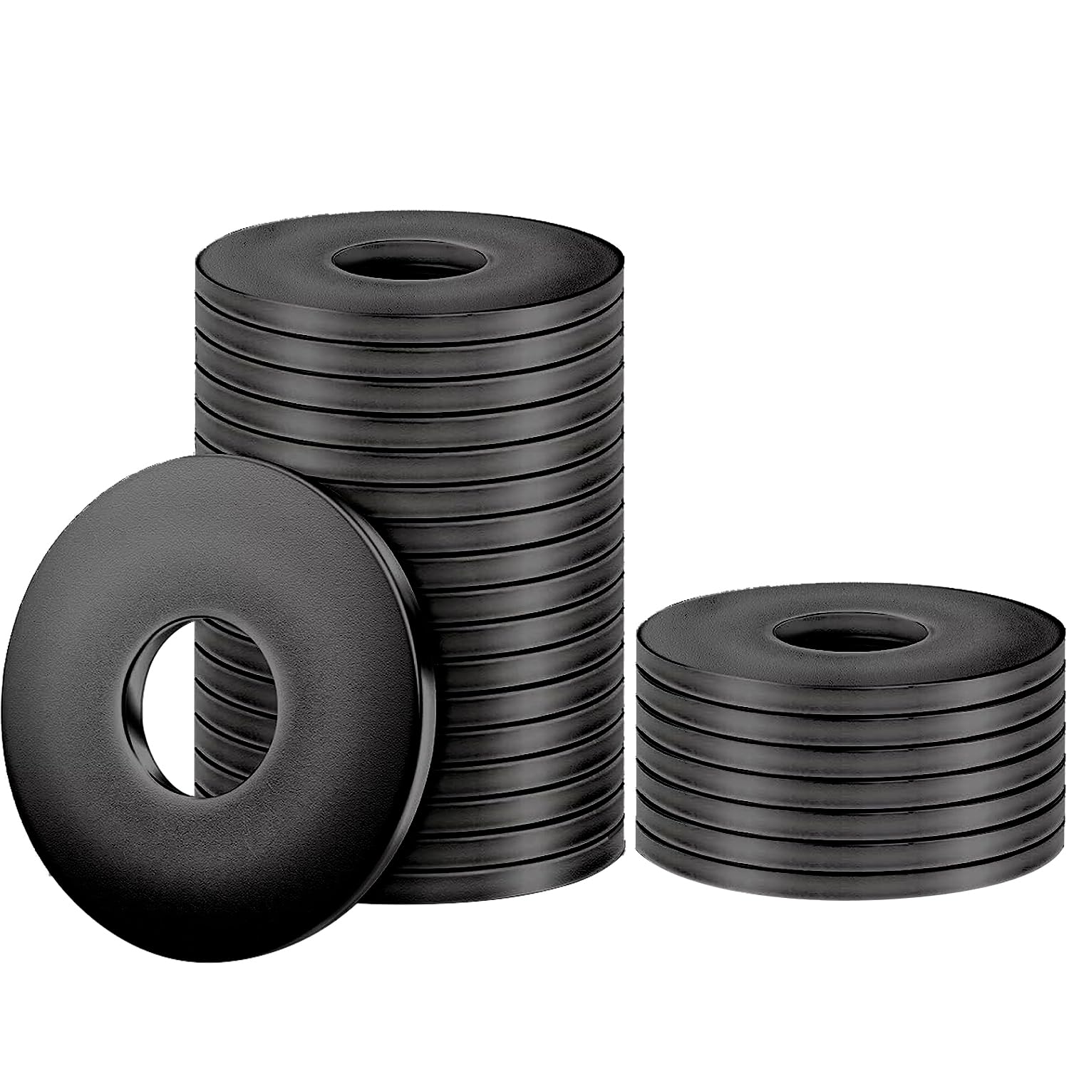 Drenky Metal M5 Flat Penny Washers - 25 Pcs 304 Stainless Steel, 0.8mm Thickness, Shockproof Small Round Flat Spacer, Sealing Gasket for Screws & Bolts, Black