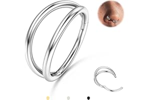 BodyBonita Triple/Double Hoop Nose Ring - 316L Stainless Steel Septum Clicker 16G/18G/20G CZ Conch Piercing Jewelry Septum Clicker Lip Rings Cartilage Earring Helix Rook Tragus Gold/Black/Silver