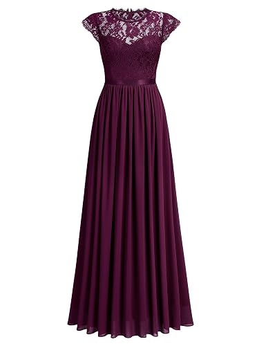 chinese dress ladies V-Neck Floral Lace Flare Sleeve Chiffon Ruffle Formal Maxi Dress – Miusol main image 1
