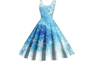 UDAUDU Christmas Costumes for Women Snowflakes Print Vintage Dress Sleeveless Tunic Cocktail Dress Wedding Guest Dresses
