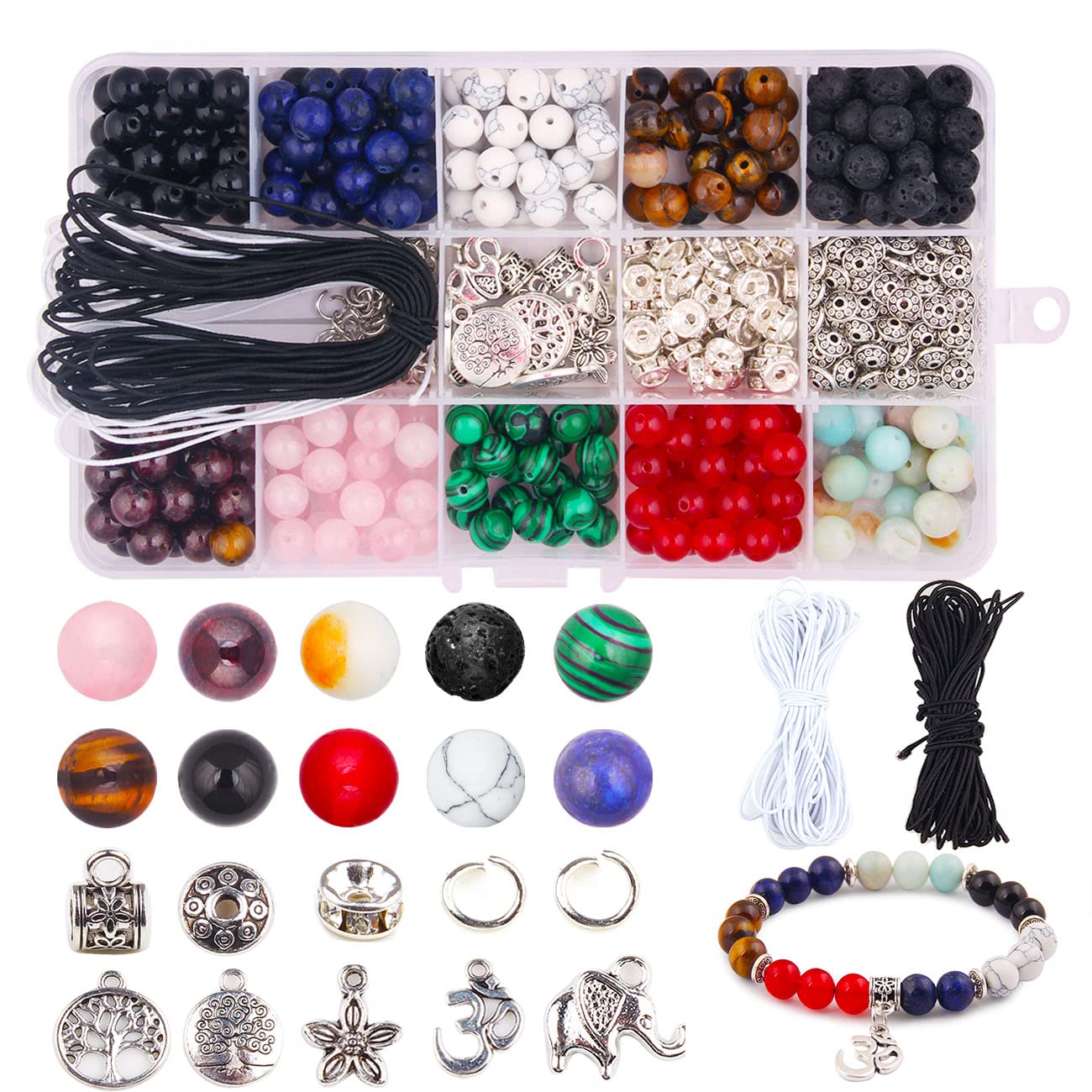 Nenjindz Chakra Beads Kit, 418PCS Chakra Bead for Jewellery Making,8mm Lava Stone Beads Kit,Natural Round Gemstone Bead for Jewellery Making Kit