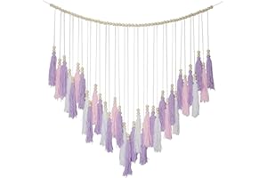 ARISWILL Pink & Purple Macrame Hanging Boho Wall décor, Purple Wall Decor for Bedroom Living Room Girls Room Nursery Large Tassel Hanging with Wood Beads 41" W x 32" H