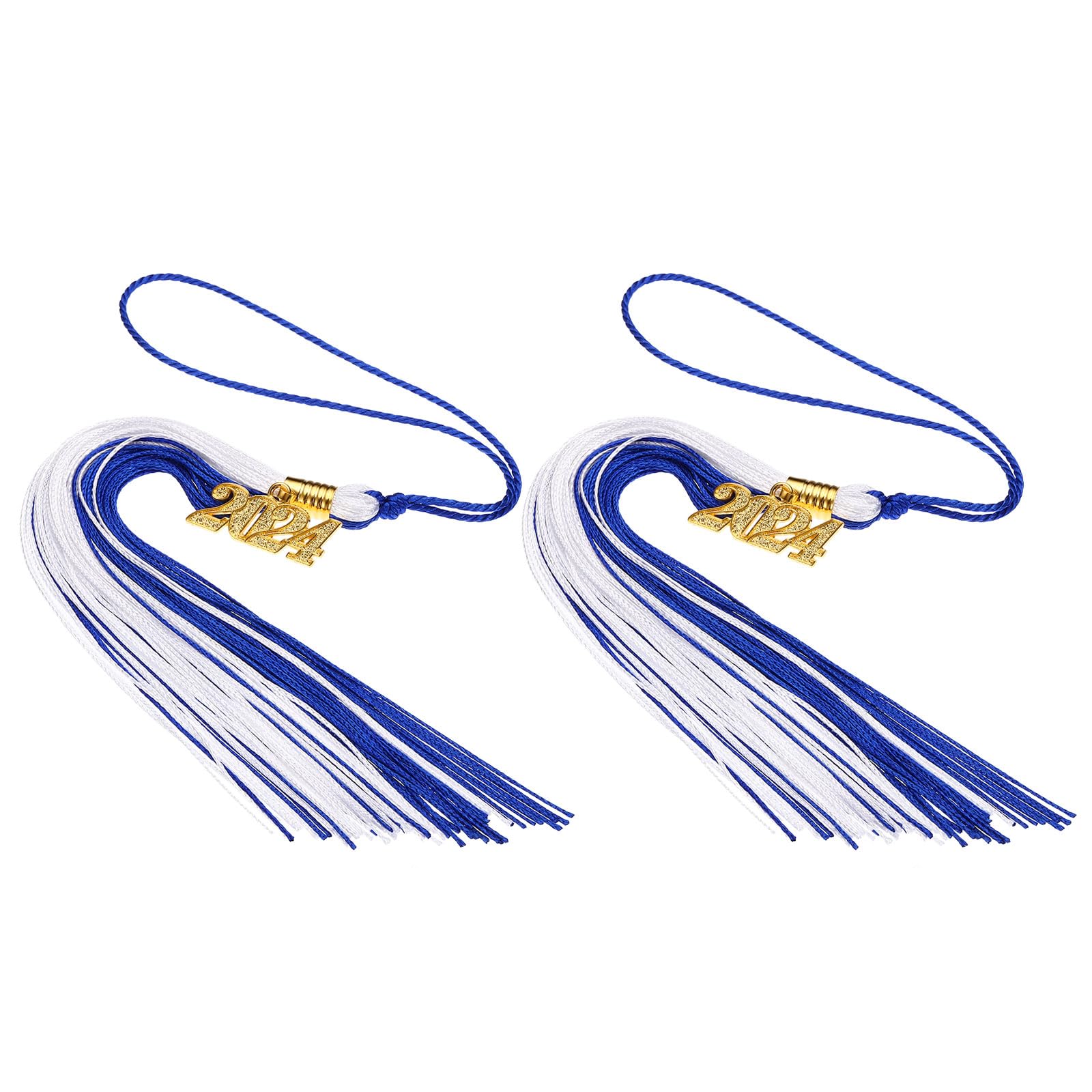 PATIKIL 2 Pcs Graduation Tassel with 2024 Gold Charm, Graduation Cap Tassel 2024 Year Graduation Tassels for Graduation Party Ceremonies Souvenir, Navy blue and white