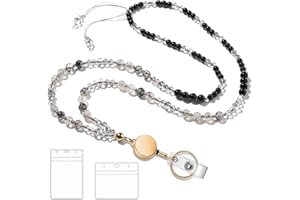HONSIO Teacher Lanyard for ID Badges Retractable Beaded Cute Lanyards with ID Holder for Women