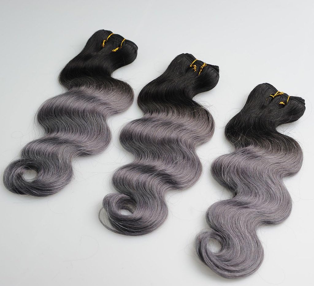 Ombre Dark Grey Virgin Brazilian Hair Body Wave 100 Human Hair Weave 3 Bundles Ombre Color Two Tone Black Gray Extension Weft bundle -14 14 16 inch