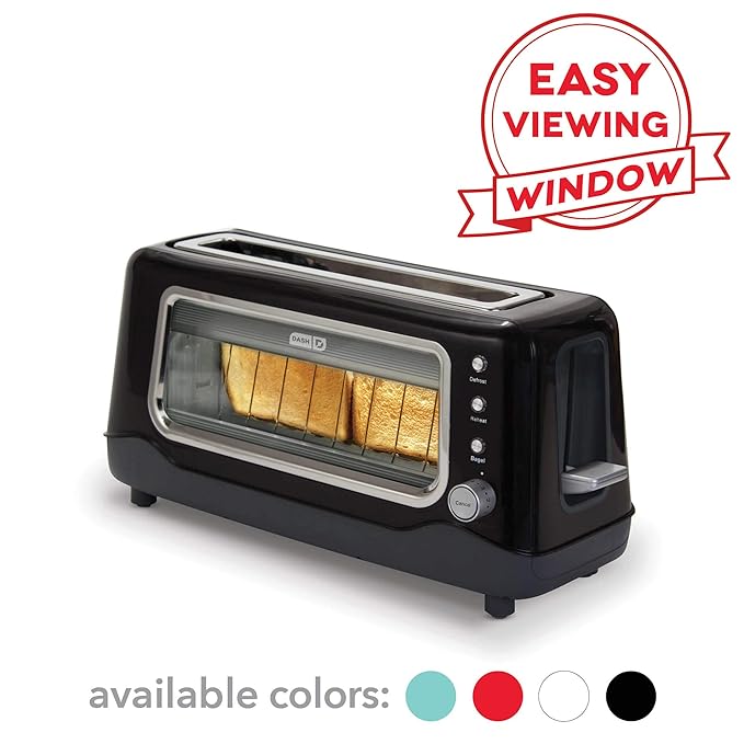 Dash Clear View Toaster: Extra Wide Slot Toaster with Stainless Steel Accents + See Through Window - Defrost, Reheat + Auto Shut Off Feature for Bagels, Specialty Breads & other Baked Goods - Black best toasters