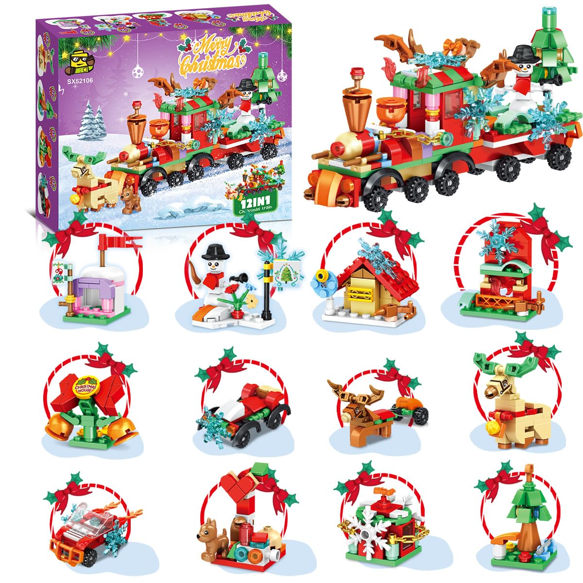 Advent Calendar 2025 Blocks Mini Building Blocks,Christmas Countdown 12 in 1 Blocks Toys for Adults Teens Kids Christmas Thanksgiving Blocks Calendar Boxes Surprises Toy