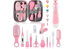 WXA Baby Grooming Kit, Infant Safety Care Set with Hair Brush Comb Nail Clipper Nasal Aspirator,Baby Essentials Kit for Newborn Girls Boys (Pink 20 in 1)