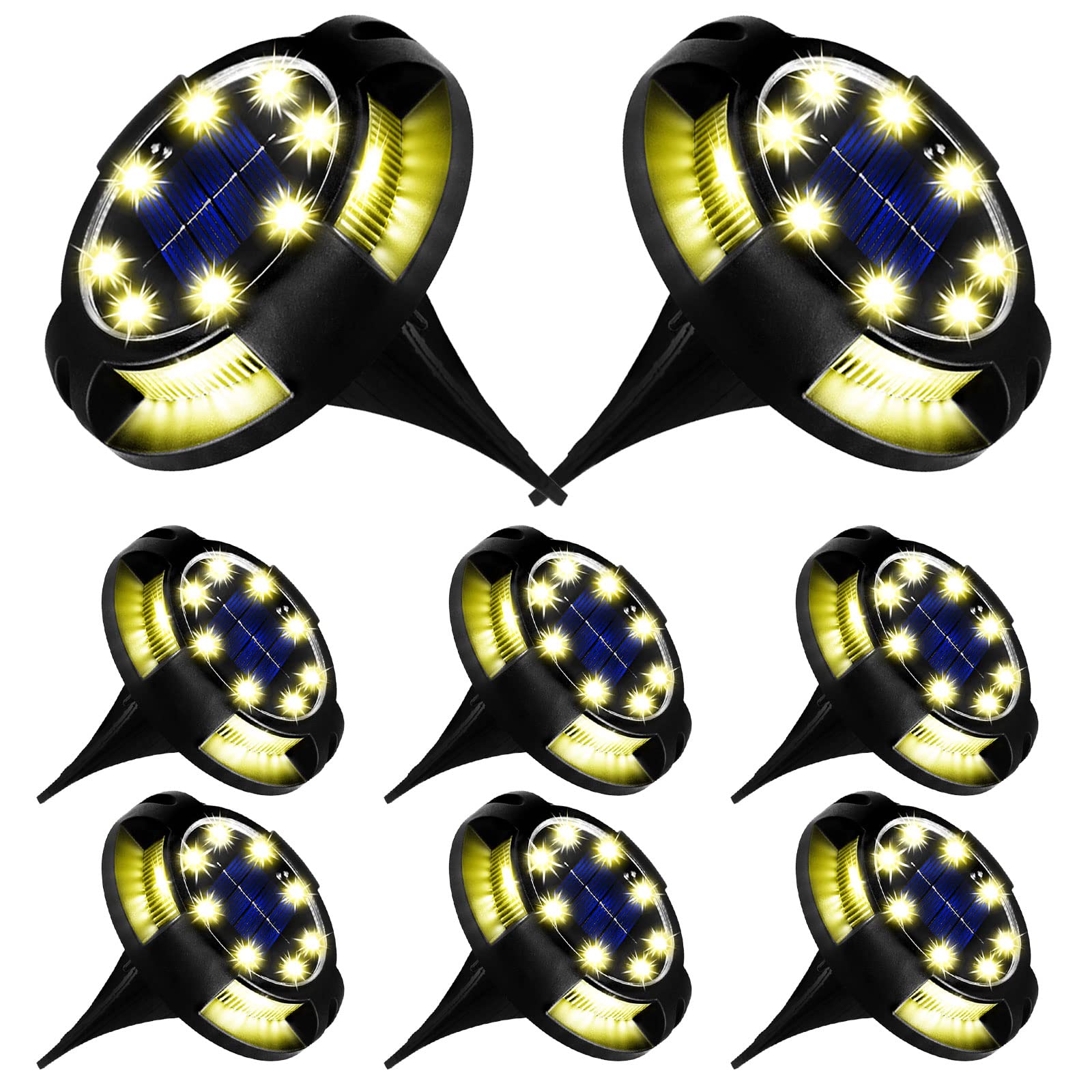 Photo 1 of Solar Ground Lights Outdoor 8 Packs 12 LED Disk Lights Solar Powered Waterproof New In-ground Lights For Garden Deck Stair Step Lawn Patio Driveway Walkway Pathway Yard decoration(8 Pack, Warm Light)
