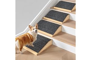 GREENPETOPIA 4-Pack Wooden Dog Ramp for Stairs, Anti-Slip Pet Steps for Small Dogs with Carpet Surface, Low-Angled Pet Ramps for Staircase, Steps and Stairs Assist for Injured & Aged Pets, Stairs Ramp for Dogs