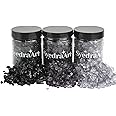 Syedra Crushed Glass for Crafts,Set of 3, High Luster Chips, Glitter,Broken Glass Pieces, 3-6mm, 1LB (Black)