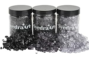 SYEDRA ART Syedra Crushed Glass for Crafts,Set of 3, High Luster Chips, Glitter,Broken Glass Pieces, 3-6mm, 1LB (Black)