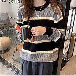 Women Y2K Argyle Striped Pullover Sweater Casual