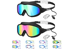 Vvinca Swim Goggles, Kids Goggles with Earplugs& Nose Clip Wide View Anti-Fog/UV Swimming Goggles for Age 3-15 Boys Girls