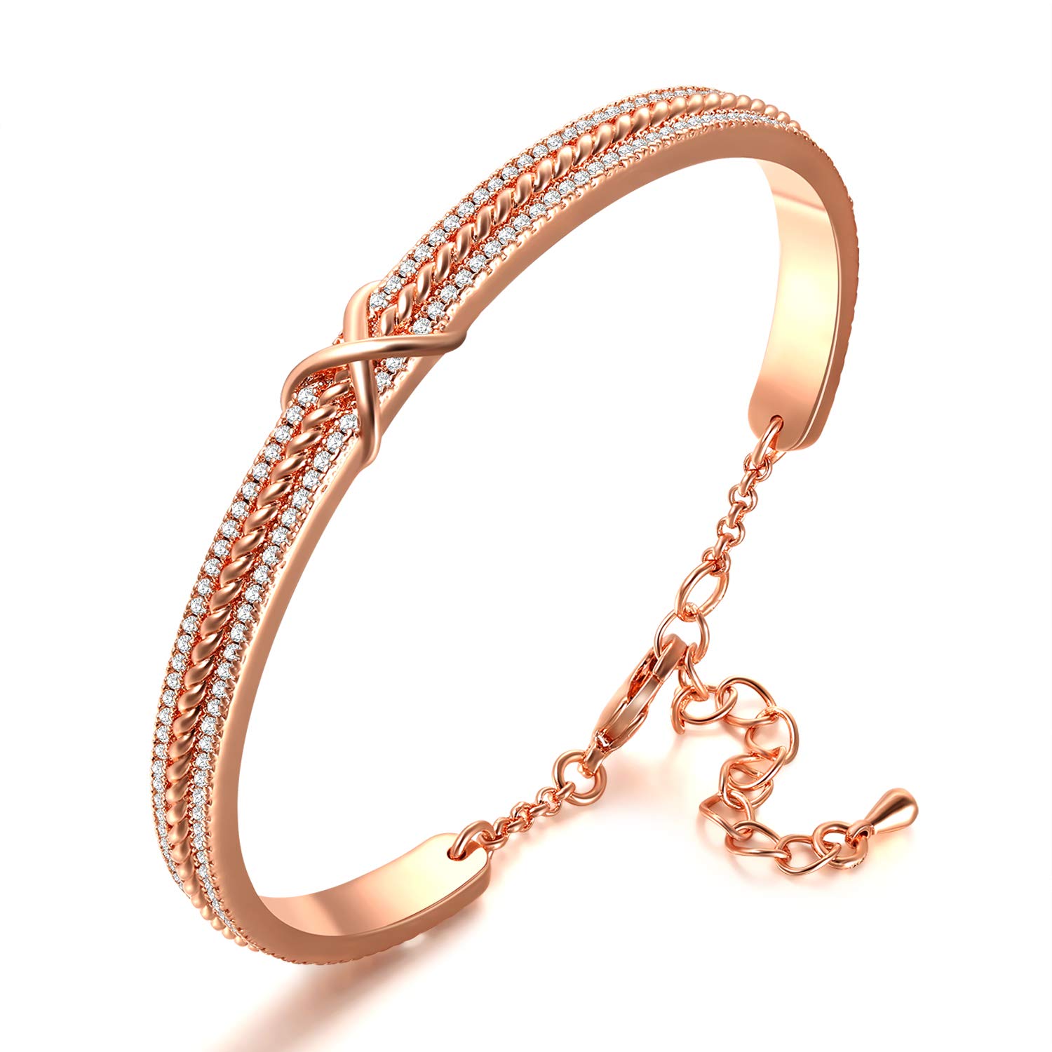 Angelady Rose Gold Bangles Bracelets for Womens, Adjustable Infinity Bracelet Womens Bracelet Ideal Valentines Jewelry Gifts for Womens Girls — image 1