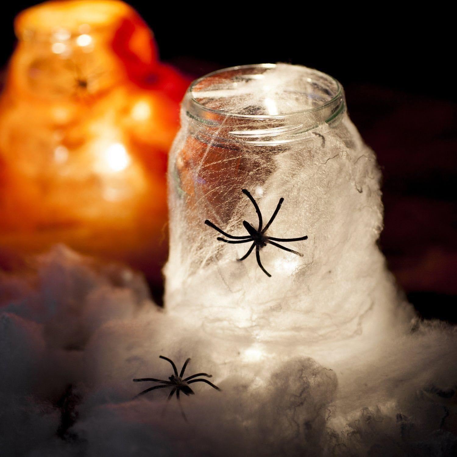 30 Packs of 40g Halloween Spider Web with 120 Spiders for Haunted House Decoration, Stretchable Cobweb - Image 4