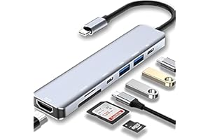 Adaptador Hub 7 em 1 USB-C Premium com Saída HDMI 4K a 60Hz, 7 Portas, USB 3.0, Leitor de Cartão SD, Fonte de Alimentação Tipo C, Carregamento Rápido Multiportas