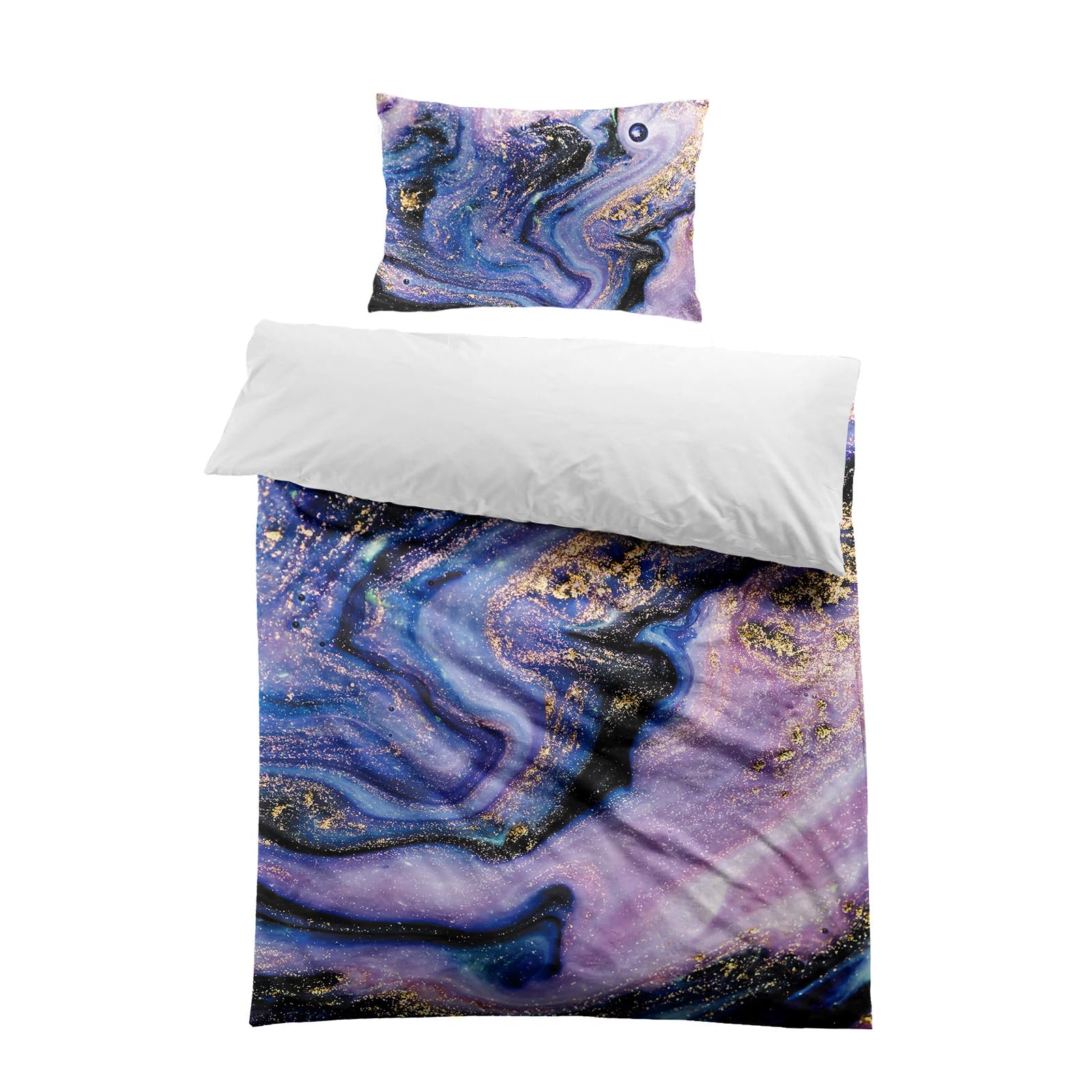MUSOLEI Marble Duvet Cover Set Single Kids Purple Abstract Art Bedding Set for Boys Girls Adults 2 Pieces Quilt Cover 135cm×200cm Zipper Closure with Pillowcase 50×75cm (Single)