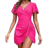Zeregos One Piece Swimdress for Women Tummy Control Swimsuits Swim Dress Skirt Ruffle Bathing Suits