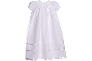 LITO Long White Embroidered Organza Christening Baptism Gown with Bonnet