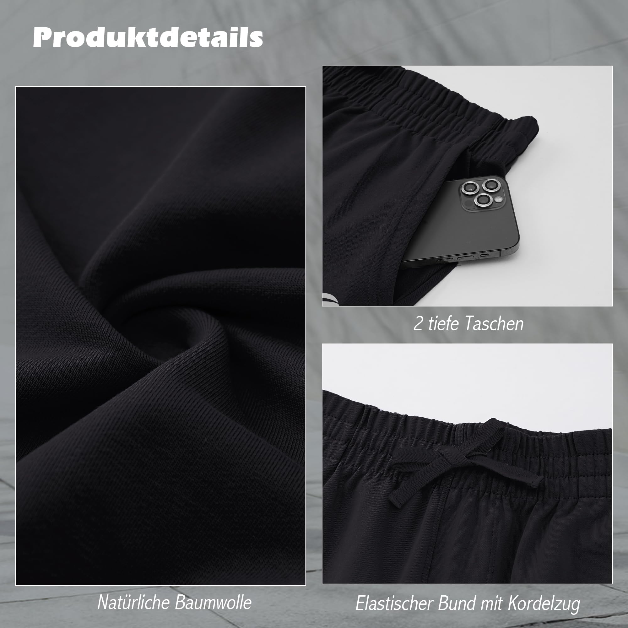 HMIYA Herren Jogginghose Baumwolle Sweathose Lange Atmungsaktiv Sporthose Yogahose Klassische Trainingshose mit Taschen(Schwarz,XL) 4