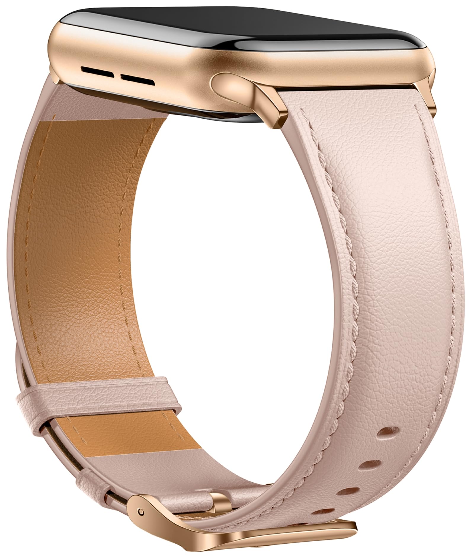 Laffav Leather Strap Compatible with Apple Watch Strap 44mm 46mm 45mm 42mm 49mm Men Women, Genuine Leather Classic Replacement Bands for iWatch Series 11 10 9 8 7 6 5 4 3 2 1 SE 3 2 Ultra 3 2 1,Pink