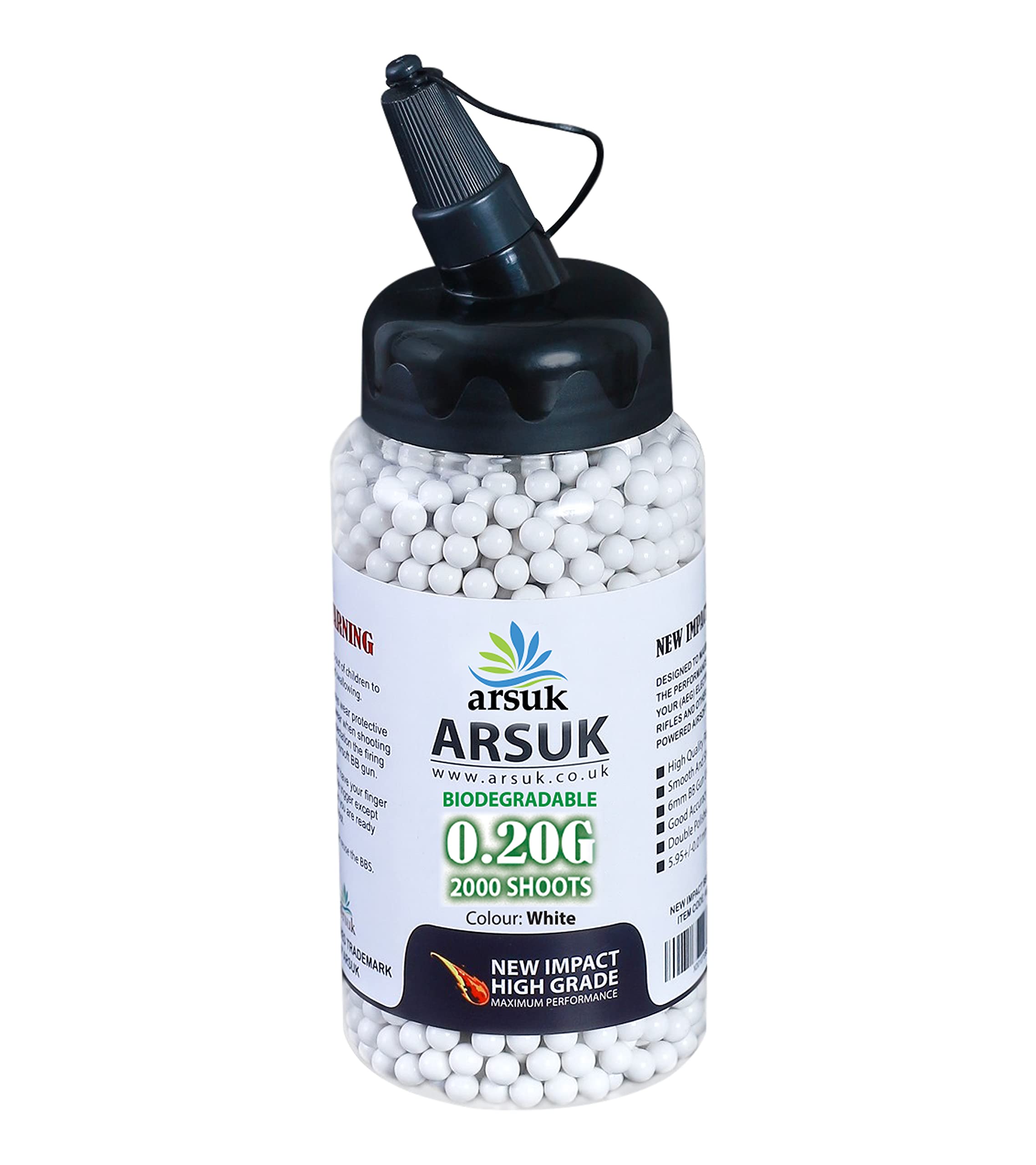 Arsuk Biodegradable Airsoft BBs 6mm – White – 0.20g Seamless BB Pellets for Target Practice – Precision 6mm Airsoft BB with Smooth Finish – Pack of 2000 BBs Bullets for Consistent Performance