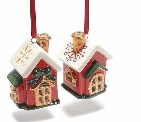 Immagini Casette Natalizie.Casette Natalizie In Ceramica Decorazione Per Albero Di Natale Amazon It Casa E Cucina