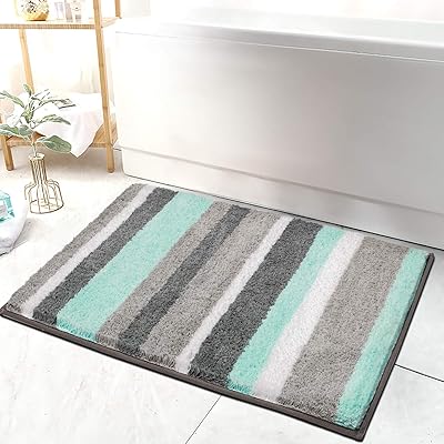 HEBE Non-Slip Bathroom Rug Mat Shag Microfiber Shower Bath Rug Absorbent Bath Mat for Bathroom Machine Washable 18"x26&quot