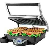 Ovente 4 Slice Electric Indoor Panini Press Grill with Non-Stick Double Flat Cast Iron Cooking Plates & Removable Drip…