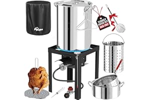 PIPOPA 30QT Stainless Steel Turkey Fryer | Outdoor Fryer | Cover & Skimmer Included | Seafood Boil Pot | 50,000BTU Propane Burner | Deep Fryer Pot with Basket | Crab, Seafood & Crawfish Boiler