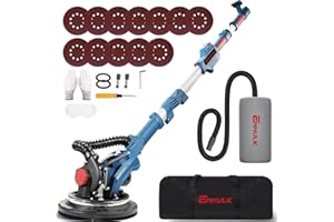 Enhulk Drywall Sander, 900W 7.2A Electric Drywall Sander with Vacuum Auto Dust Collection, 6 Variable Speed 800-1800RPM, Double-Deck LED Lights, Extendable & Foldable Handle, 12 Sanding Discs