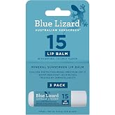BLUE LIZARD Mineral SPF 15 Lip Balm, 3-Pack: Broad Spectrum Sun Protection, Natural Coconut Flavor, 8 Natural Oils, Infused with Australian Kakadu Plum, Rich in Vitamin C, Vegan, Each Tube 0.13 oz.