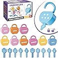 GEERAY Cause and Effect Toys for Toddlers 3+, Montessori Lock & Key Set with 10 Apple-Shaped Locks, Keys & 20 Cards – Learn N
