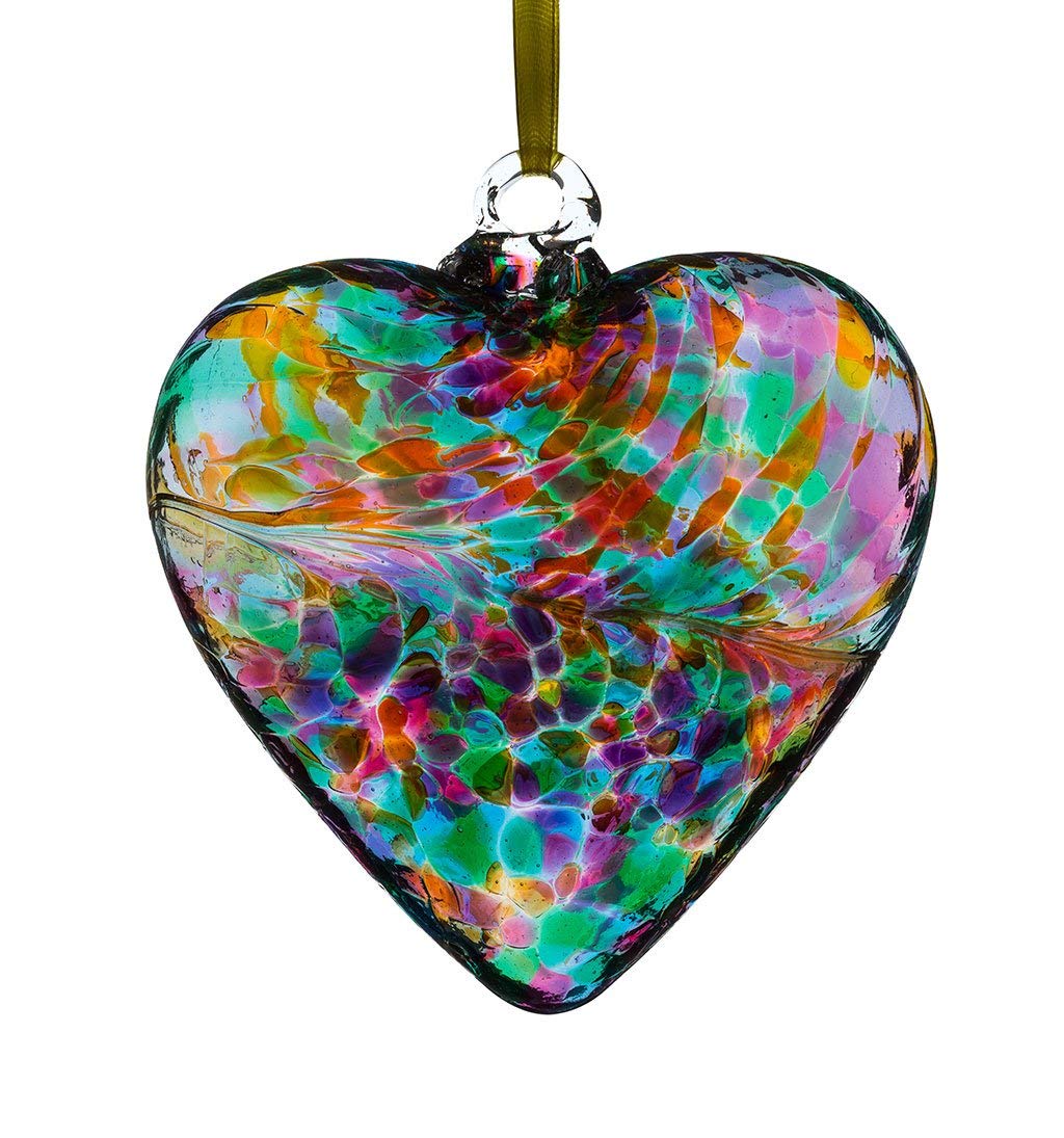 Sienna Glass 8cm Hanging Friendship Heart – Handcrafted Multi Turquoise Mouth-Blown Glass Ornament with Swirling Design – Unique Gift Boxed Decoration for Windows, Gardens, Weddings, Birthdays