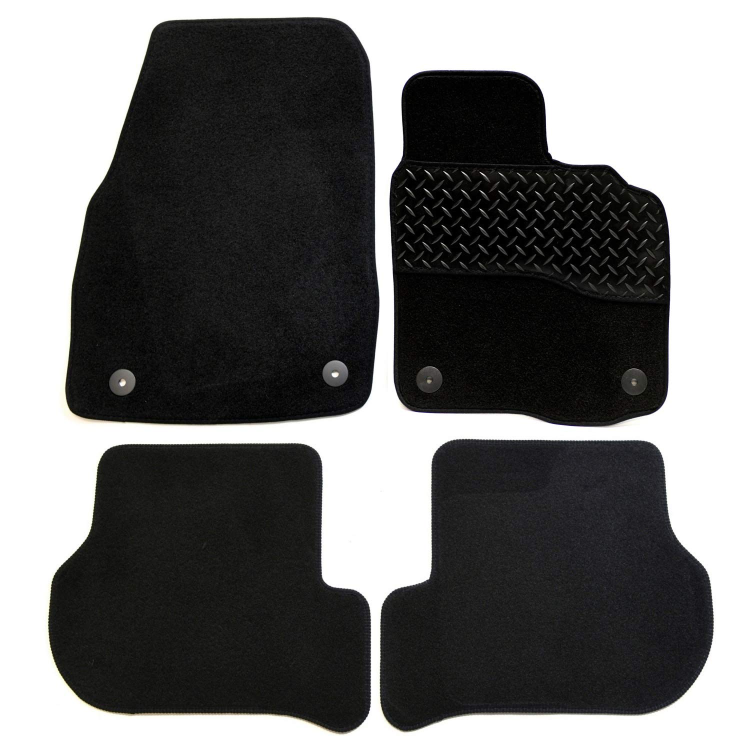 Sakura DD0688 Tailored Car Mats, Black with Rubber Heelpad - Black Trim