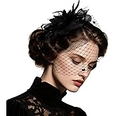 Fascinators Hats for Women Black Tea Party Hats Mesh Feathers Hair Clip Cocktail Tea Party Wedding Headpiece with Veil for Women
