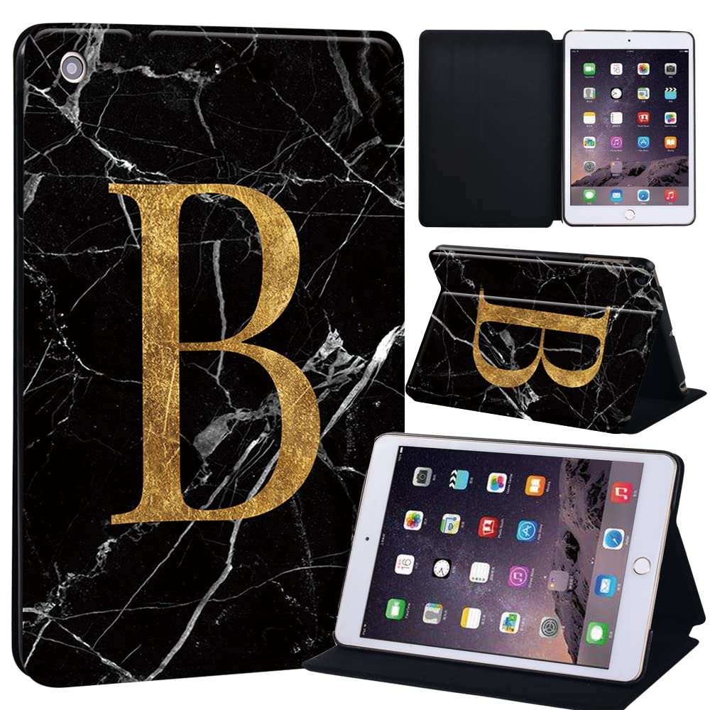 initial letter Printed Case for iPad Mini 1/2/3, Lightweight Trifold Stand Case with Auto Sleep/Wake, Microfiber Lining, Hard Back Cover for iPad Mini 1/Mini 2/Mini 3 (letter B on black marble)