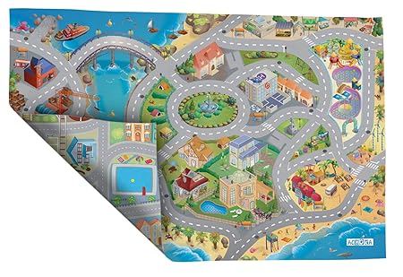 House of Kids – 94074 – Spiel-Teppich, Umkehrbar – Motiv: Straßen am Meer