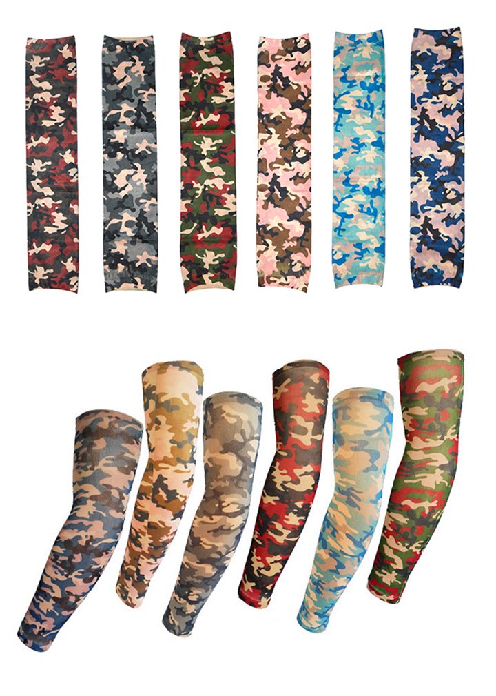 6 Pcs Fake Temporary Tattoo Sleeves Body Art Sunscreen Stockings Accessories in Camouflage Colors