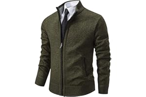 Men's Full Zip Cardigan Sweater Slim Fit Cable Knitted Sweater Coats 2023 Winter Warm Thicken Sweater Cardigans with Pockets