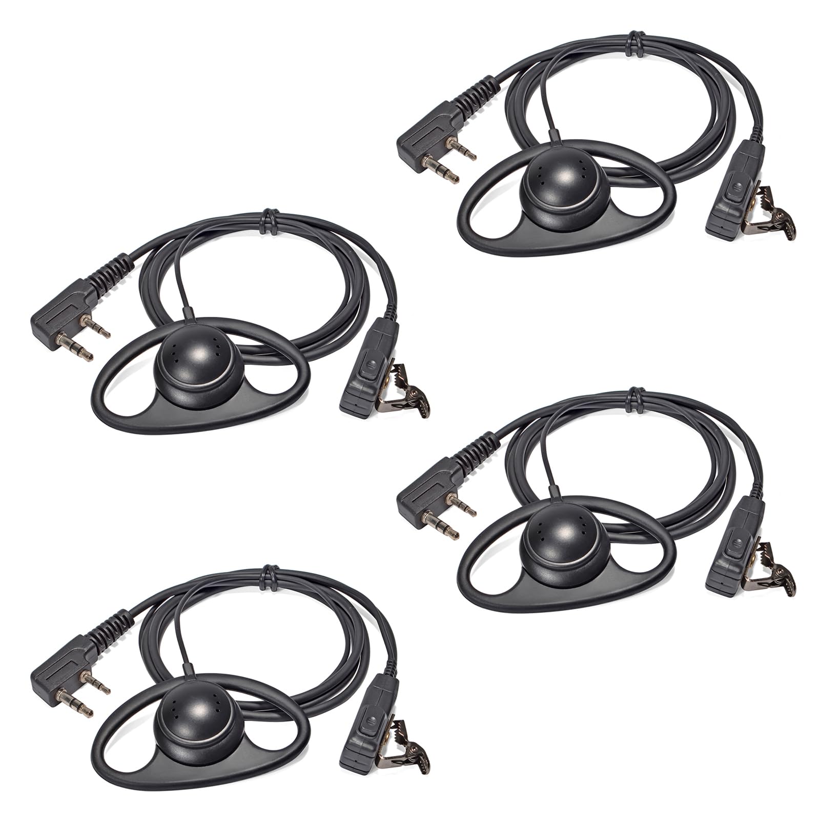 HYSHIKRA D-Shape Walkie Talkie Earpiece with Mic Headset Compatible with Baofeng UV-5R UV-5RA 888S Kenwood HYT 2 Pin Two Way Radio (4 Pack)