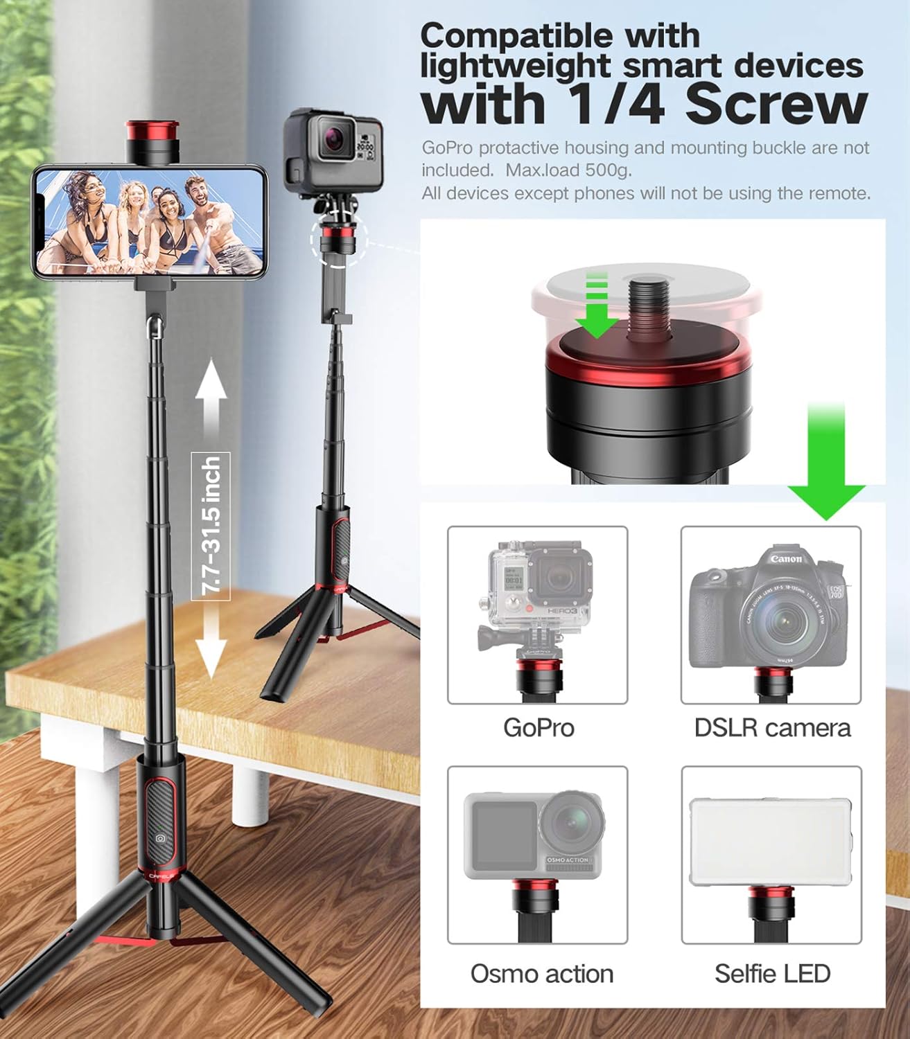 Selfie Stick Tripod, CAFELE All in One Extendable Tripod Stand with Detachable Bluetooth Remote,Lightweight Aluminum Tripod for iPhone 11/XS MAX/X/8/8 Plus, Galaxy S10/S9/S9 Plus, More: Camera & Photo