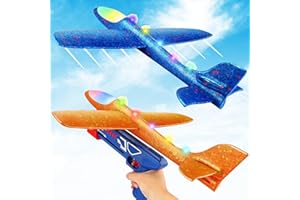ROJAJIS 17.5" Large Airplane Toys Launcher Set, LED Foam Glider, Catapult Plane Toys for Boys 2 Flight Modes Outdoor Flying Toy for Boys Birthday Gifts for Girls Boys 13 12 11 10 9 8 7 6 5 4 Year Old