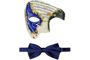HyperFun Masquerade Mask for Men Phantom of the Opera Half Face Mask with Bowtie, Vintage Venetian Masks for Costume Parties