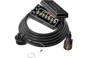 MICTUNING 7-Way Trailer Plug Cord with Wiring Junction Box - Inline Harness - 8ft Waterproof Corrosion Resistant