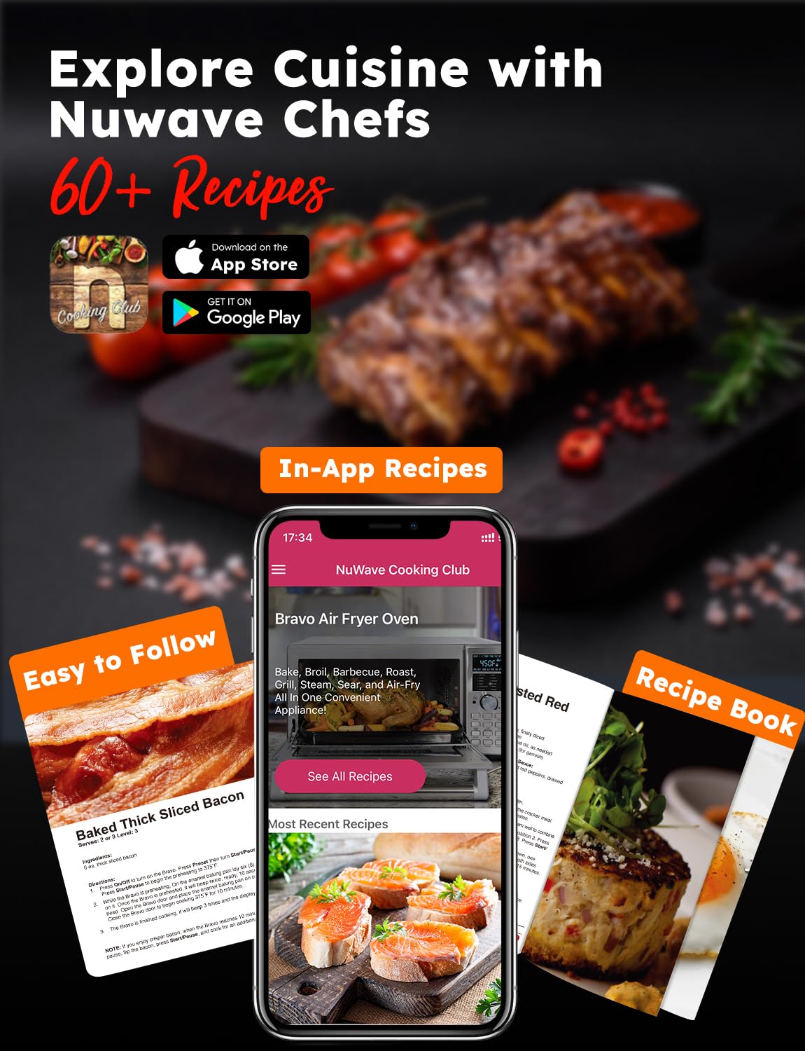 Nuwave Bravo XL Pro Air Fryer Toaster Oven with Grill Combo, 2025 New Ultra-Fast Convection System, 35% Crispier, 2X More Even, 142 Presets, 50-500F, Smarter Probe, PFAS Free, 30QT, Stainless Steel